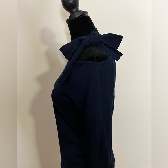 525 America Royal blue sweater  bow tie peek a boo shoulder vintage look small - Picture 3 of 7